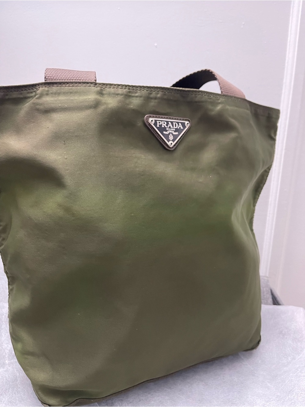 Prada Olive Nylon Tote with Dark Brown Straps - Picture 6 of 6